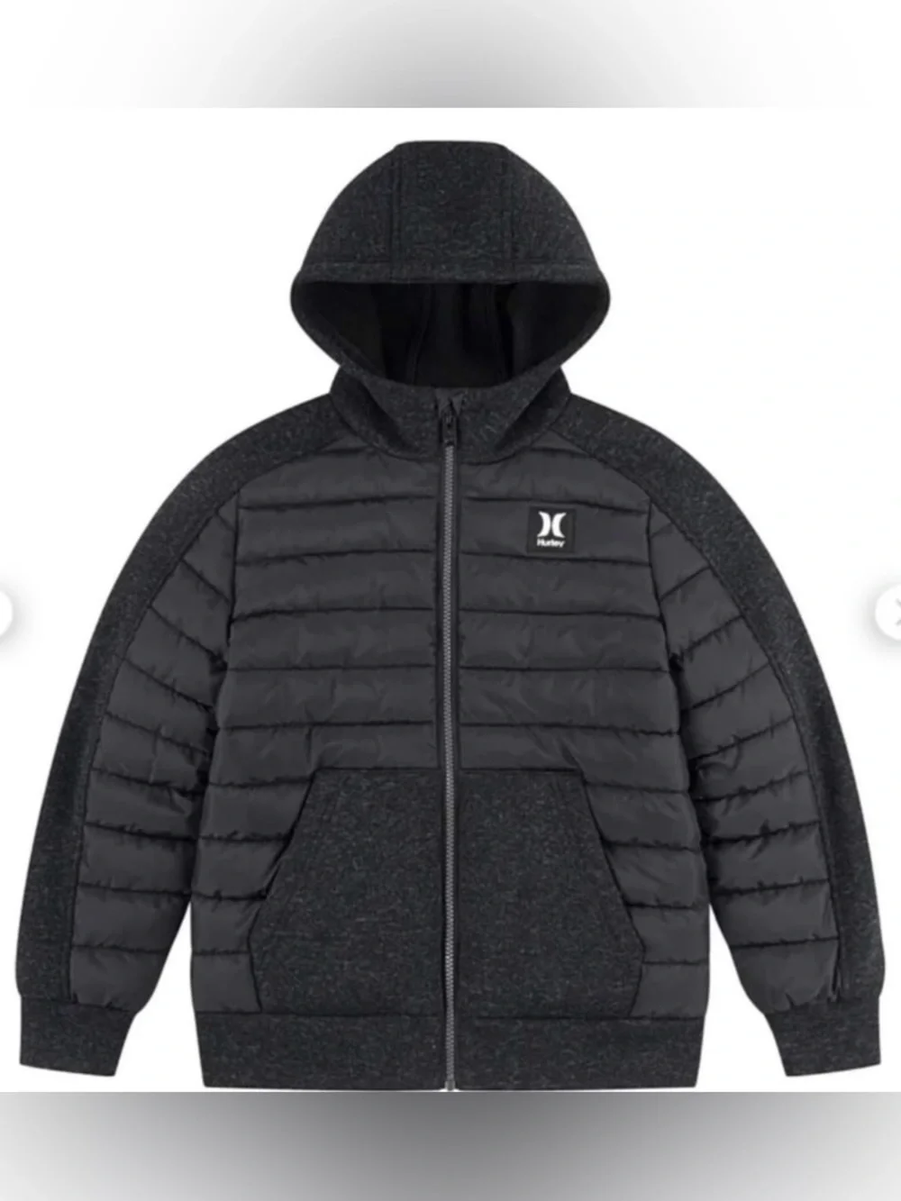 Hurley Kids Black Quilted Puffer Hoodie Jacket, Sz Small (7/8)